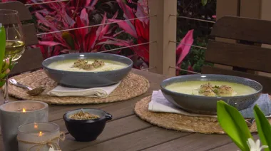 Green pea & lettuce soup with tarragon dumplings