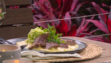 Sumac rubbed porterhouse with creamed corn & buttered cabbage
