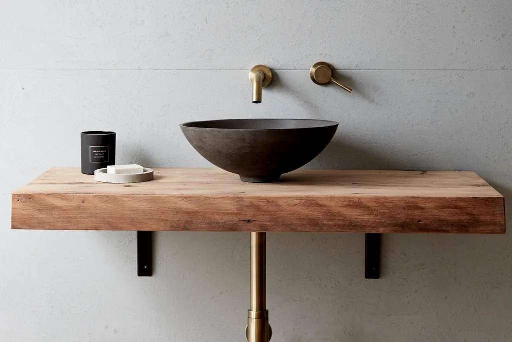 concrete sink on timber bench