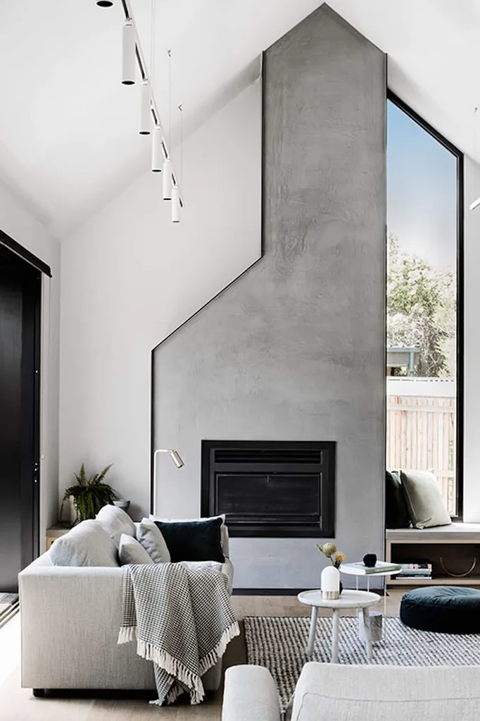 living room with concrete fire place
