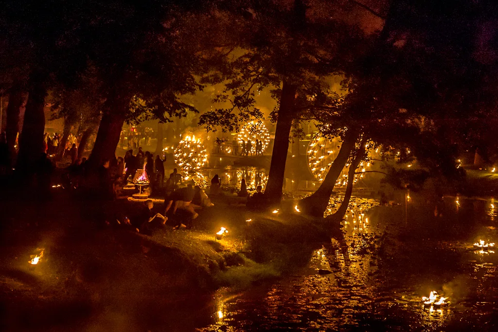 Fire art installation in park