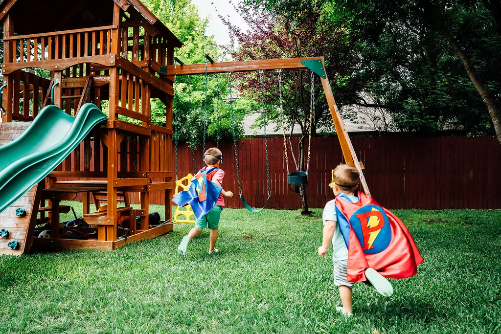 kids playing in backyard