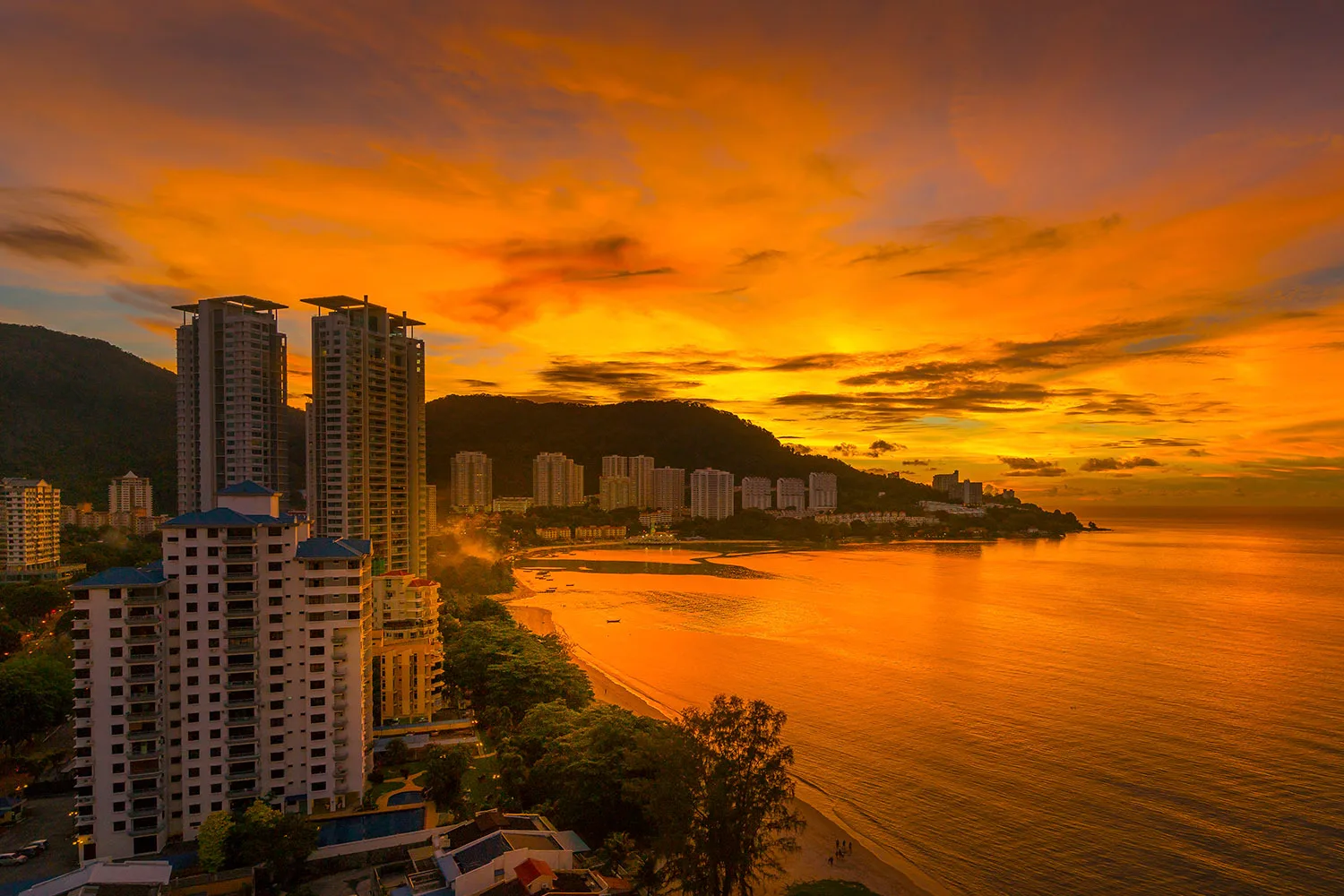 city scape at dusk