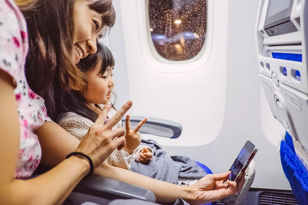 people taking selfie on plane