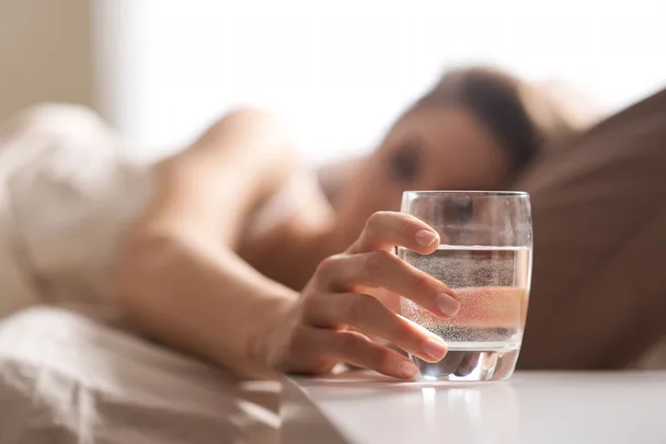 water on bedside table