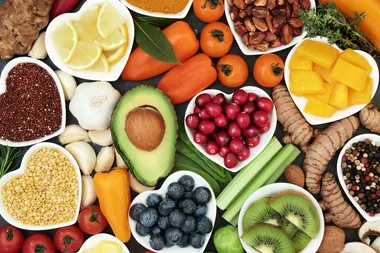 flat lay food fruit vegetables