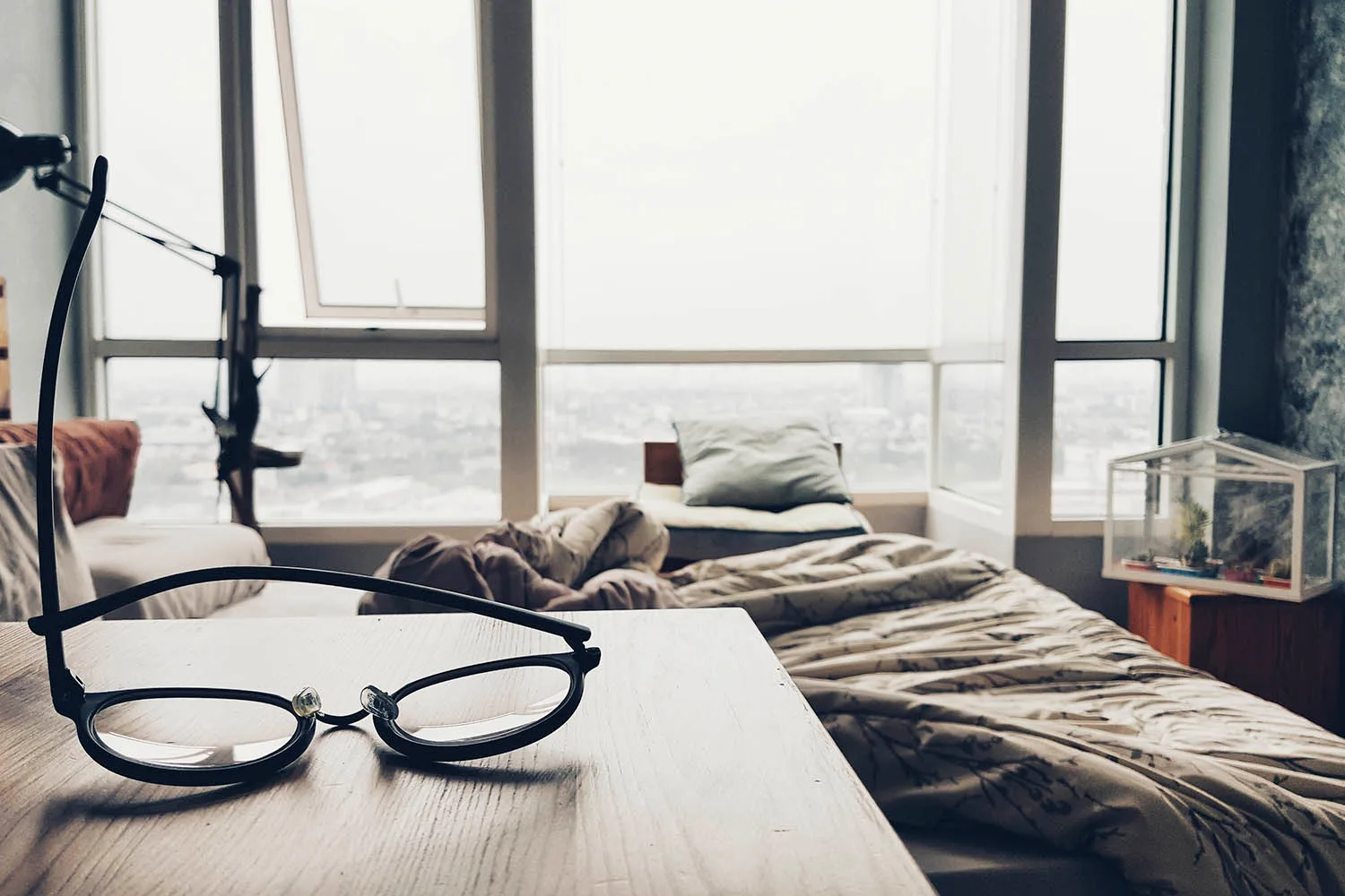 glasses on side table