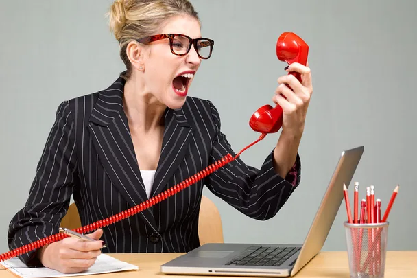woman yelling at phone