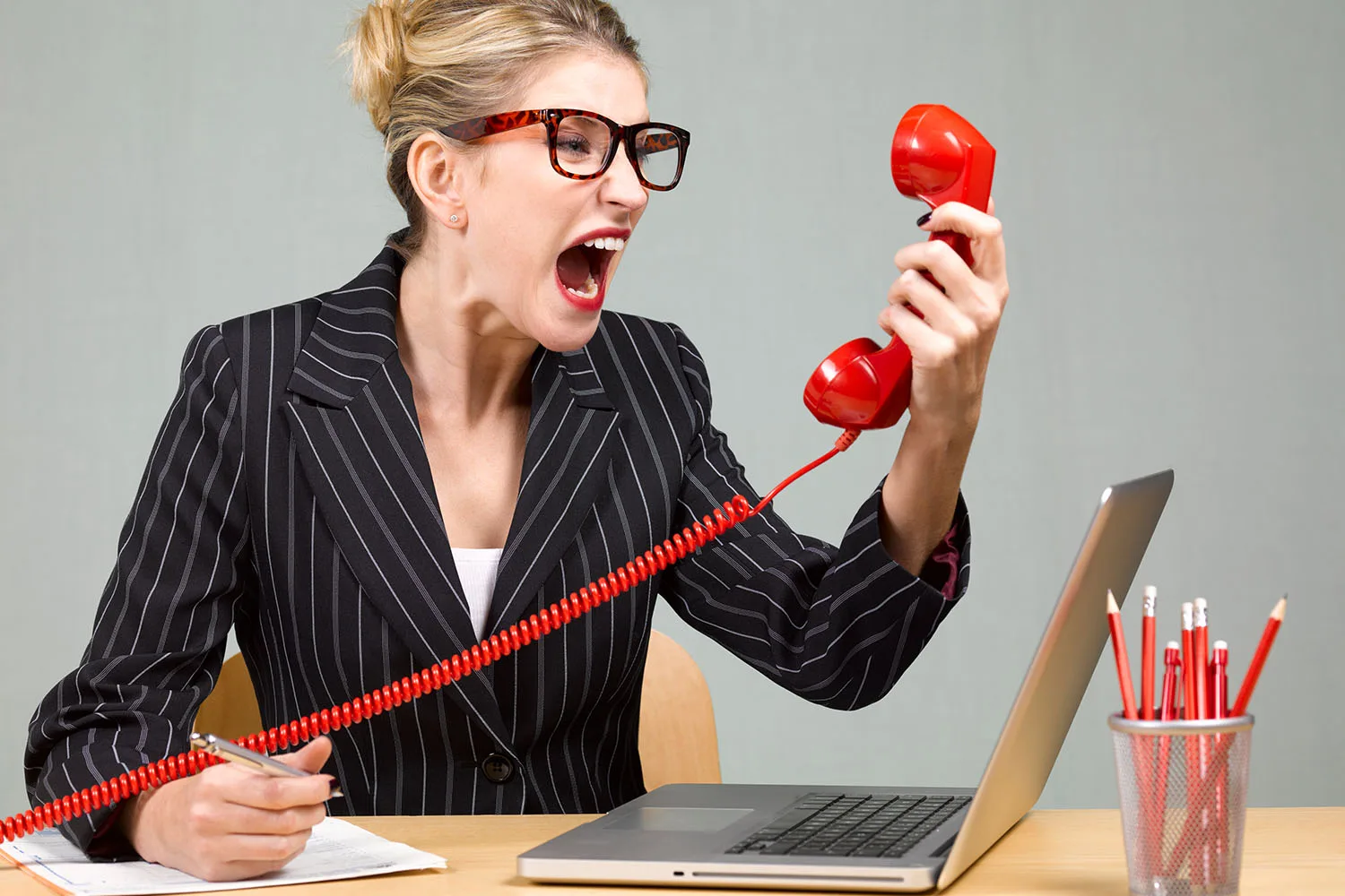 woman yelling at phone