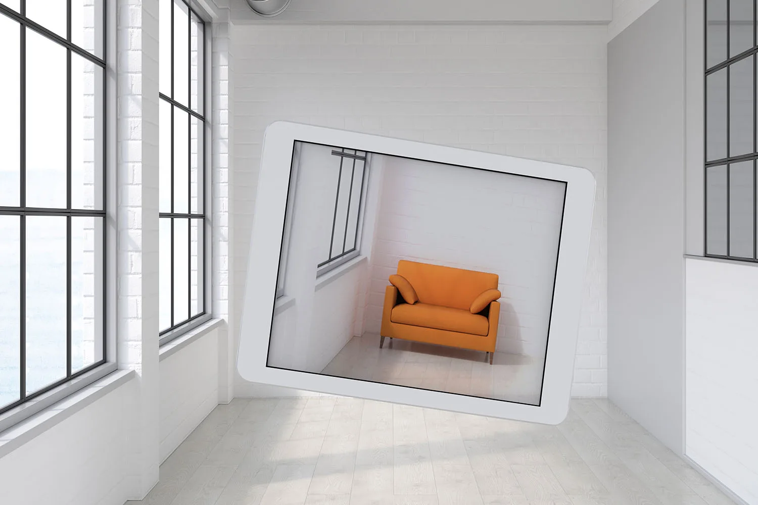 picture of orange couch on iPad