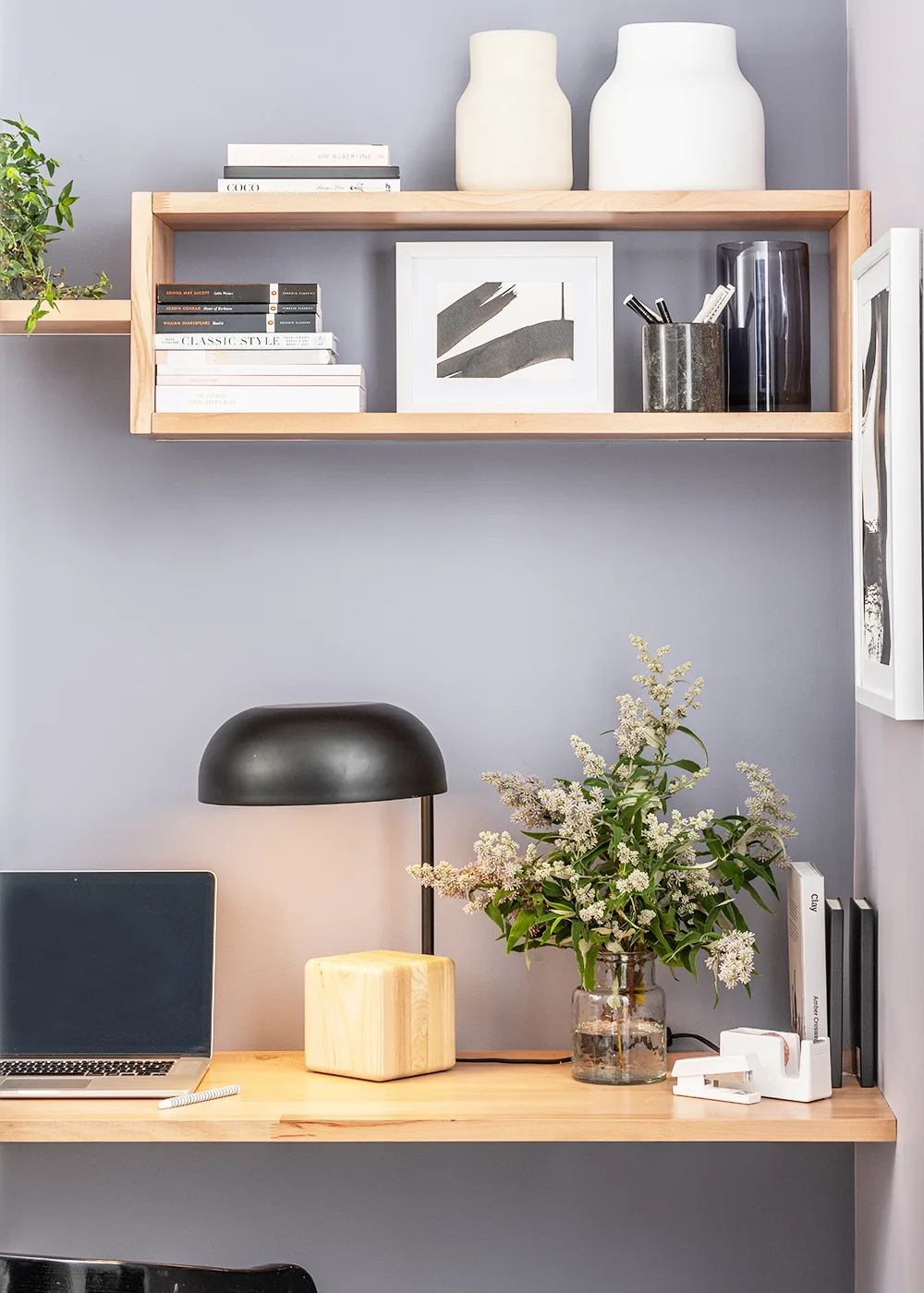 natural timber floating shelves