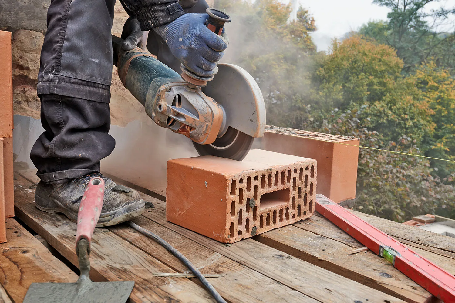cutting though brick with saw