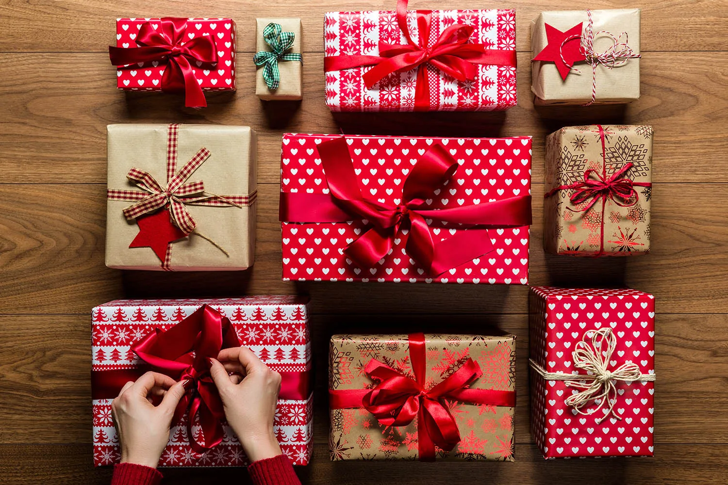Christmas gifts all wrapped in red