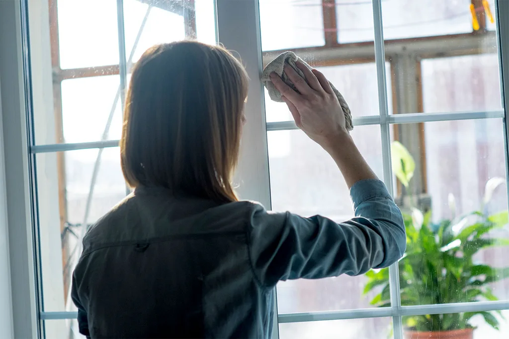 Woman cleaning windows