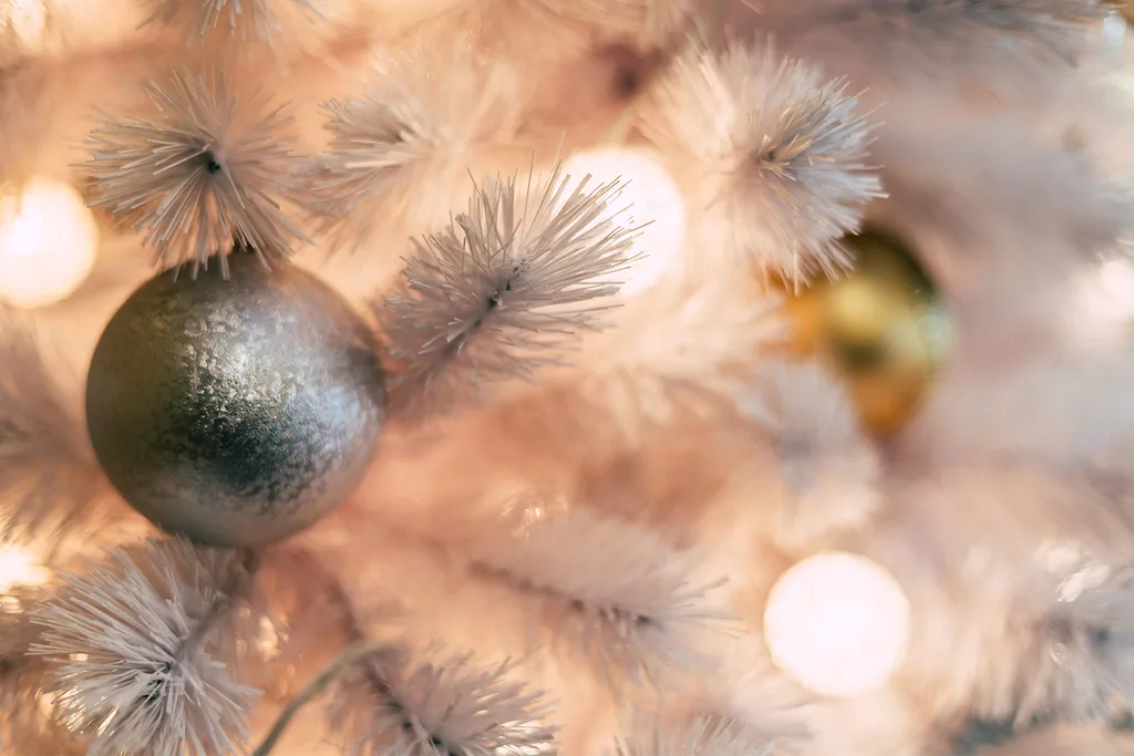 Fake white Christmas tree close-up