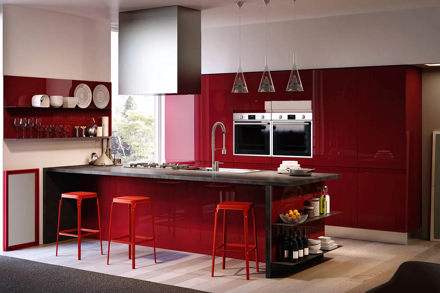 Red modern kitchen design idea