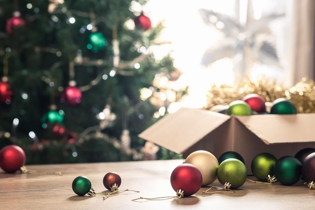 Christmas decorations in a box