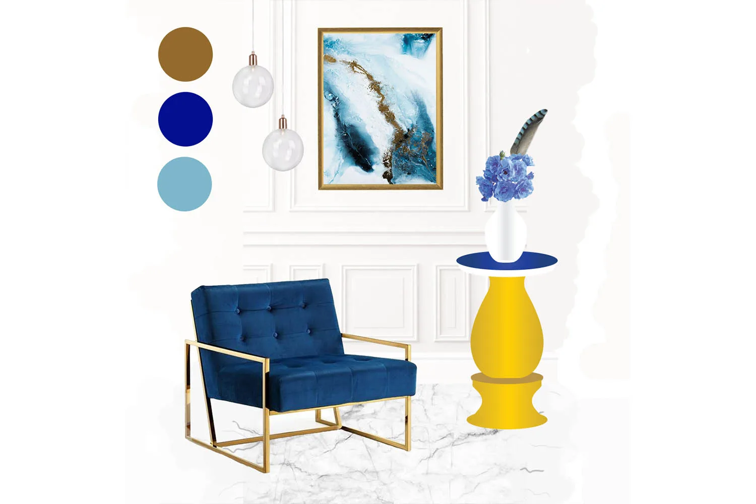blue and yellow room render