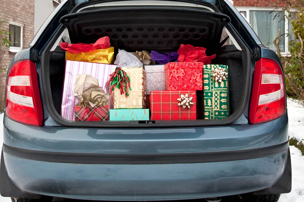 christmas gifts in boot of car