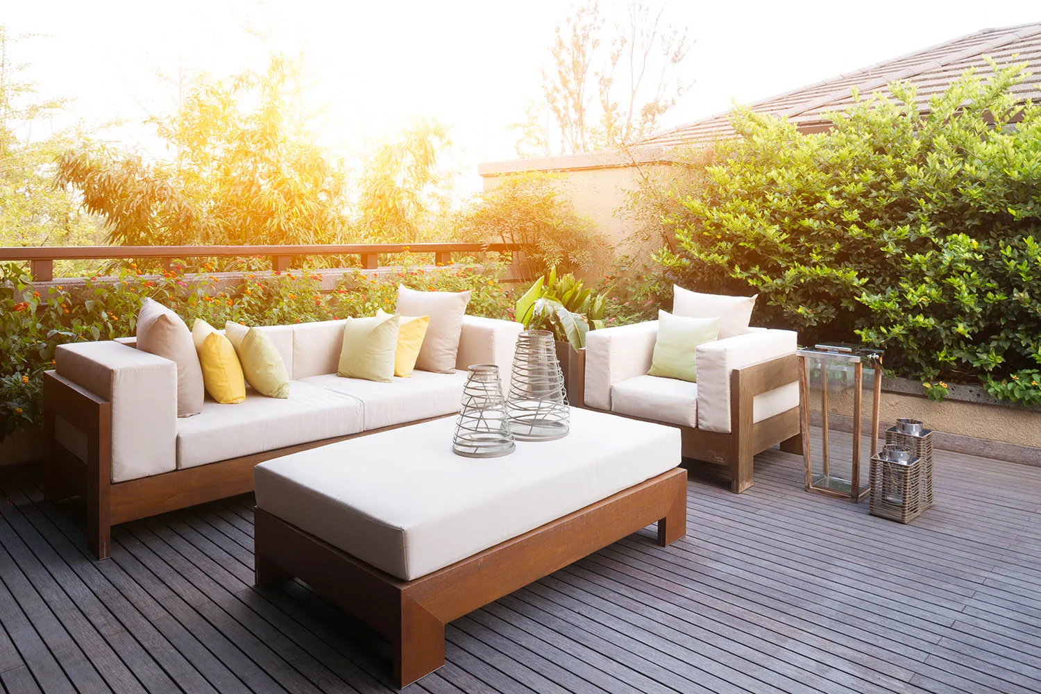 small outdoor living area on timber deck
