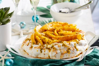 Caramelised Pineapple, Mango and Coconut Pavlova