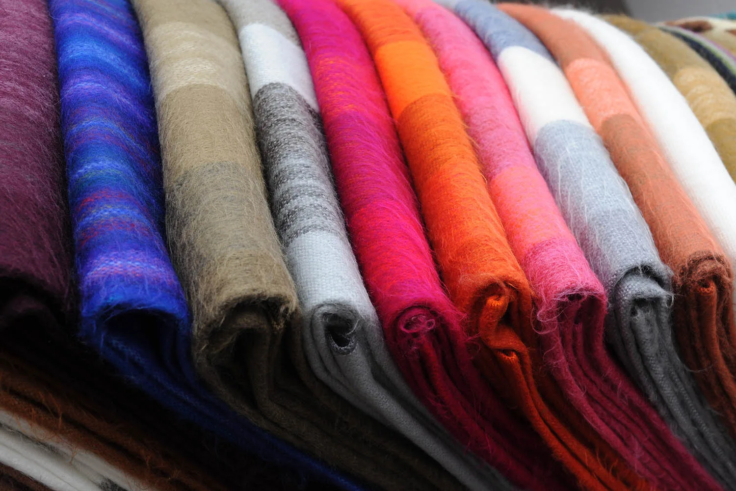wool blankets in bright colours