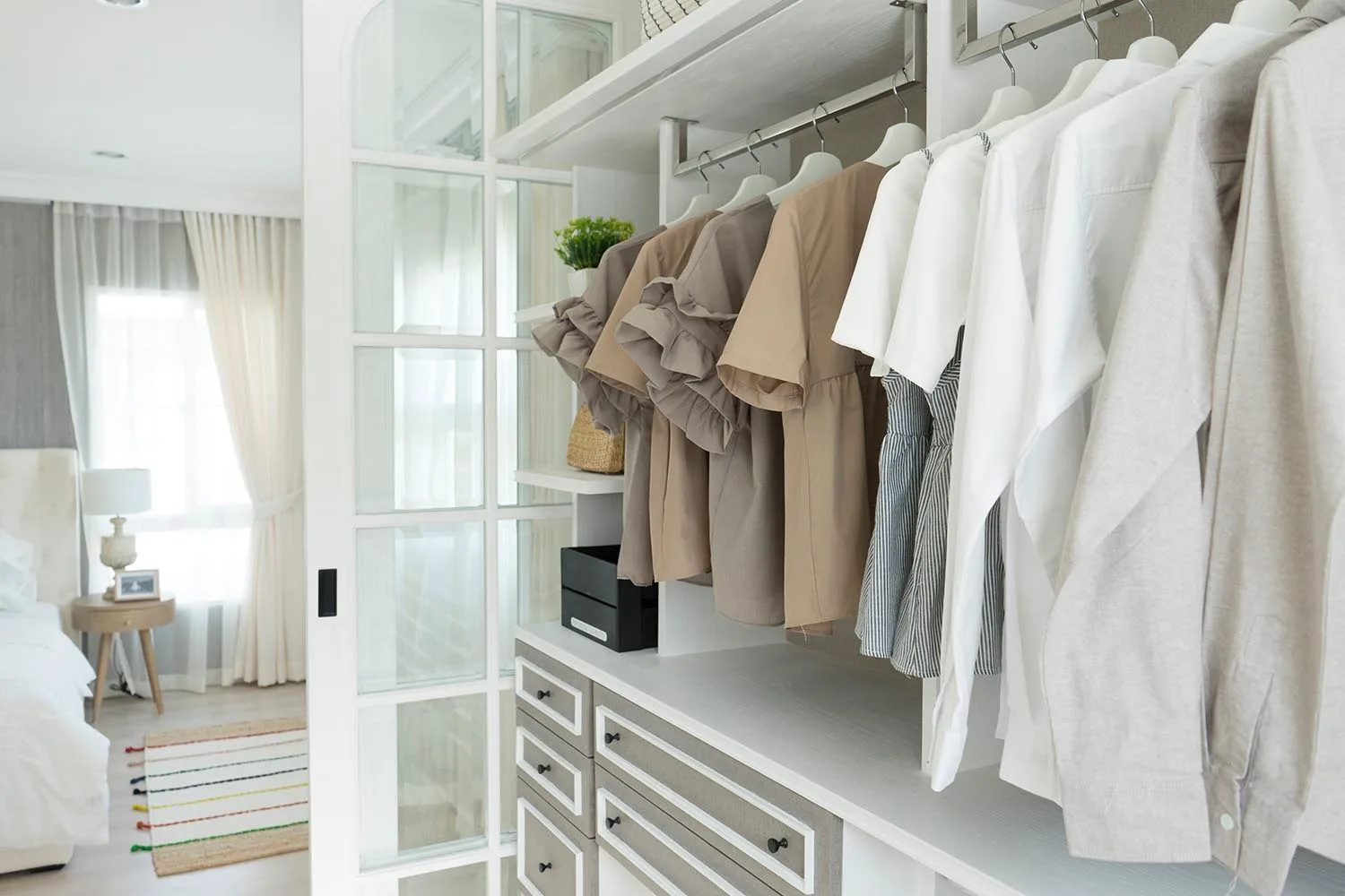 walk in wardrobe hanging space with blouses