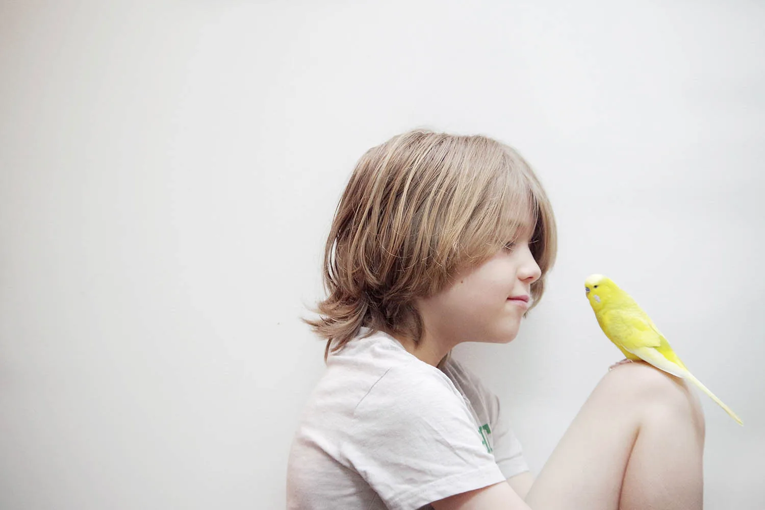 boy with pet bird