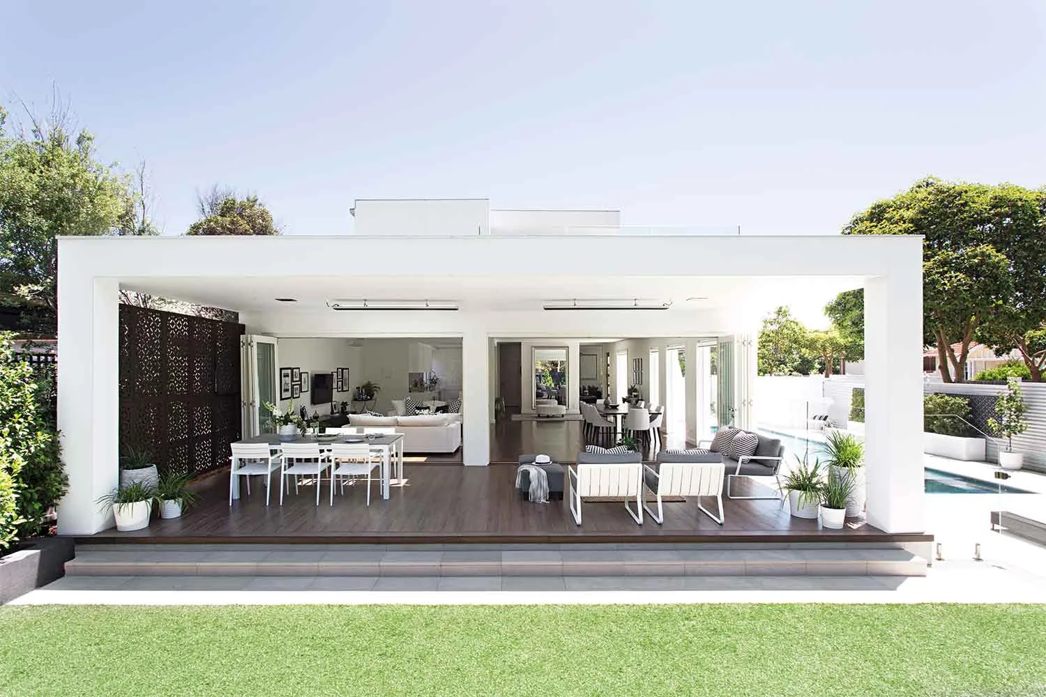 White outdoor living space deck