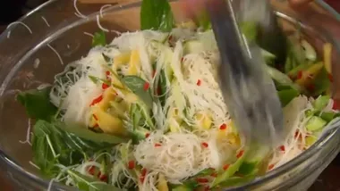 Salmon and mango egg rolls