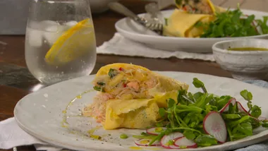 Salmon and mango egg rolls