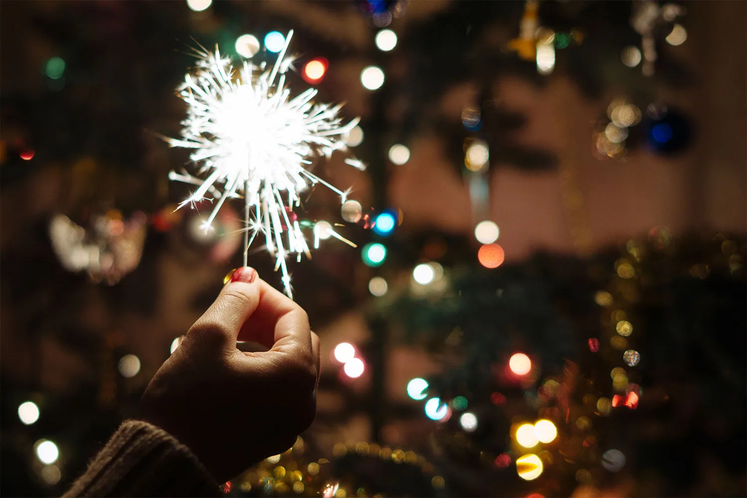 Sparkler and fairy lights