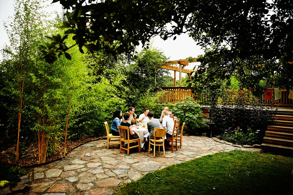 people having dinner outside