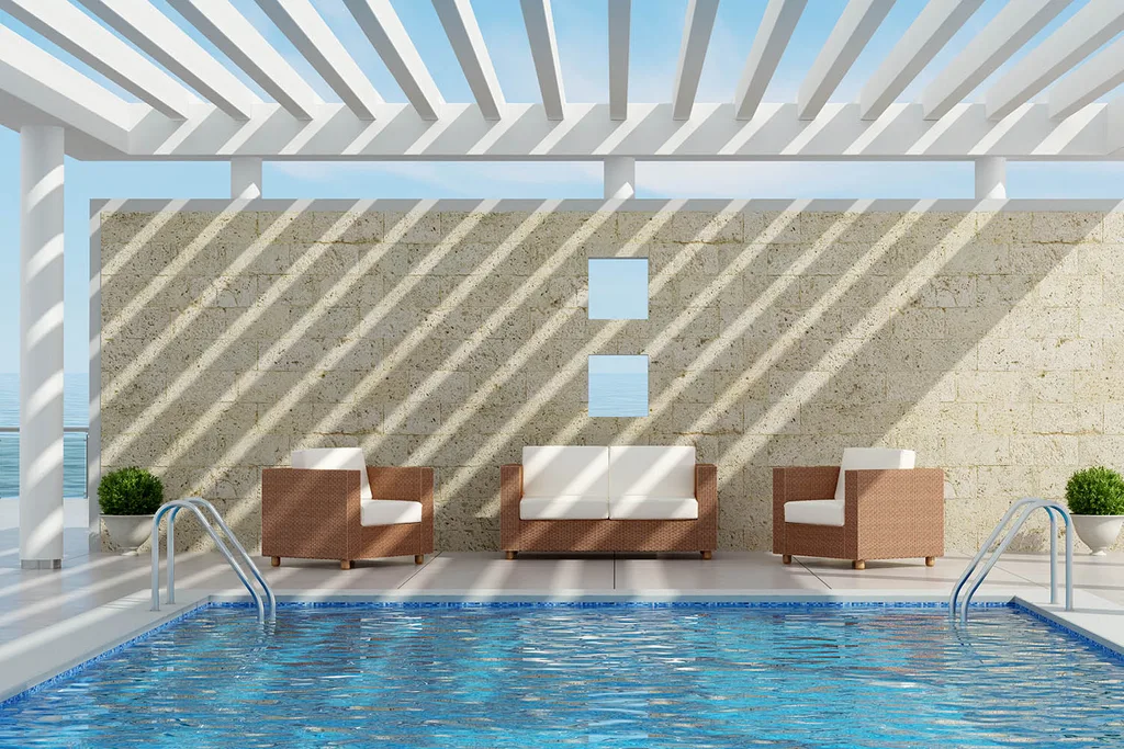 cantilevered pergola over pool