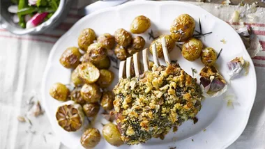 Herb-crusted rack of lamb with rosemary potatoes
