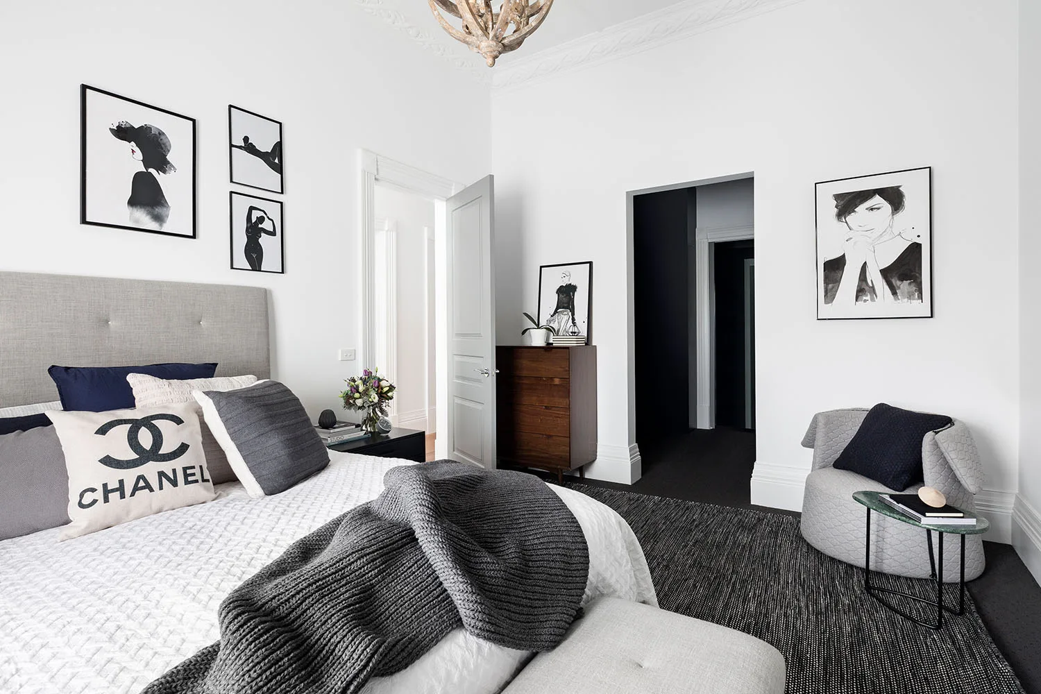 monochrome bedroom