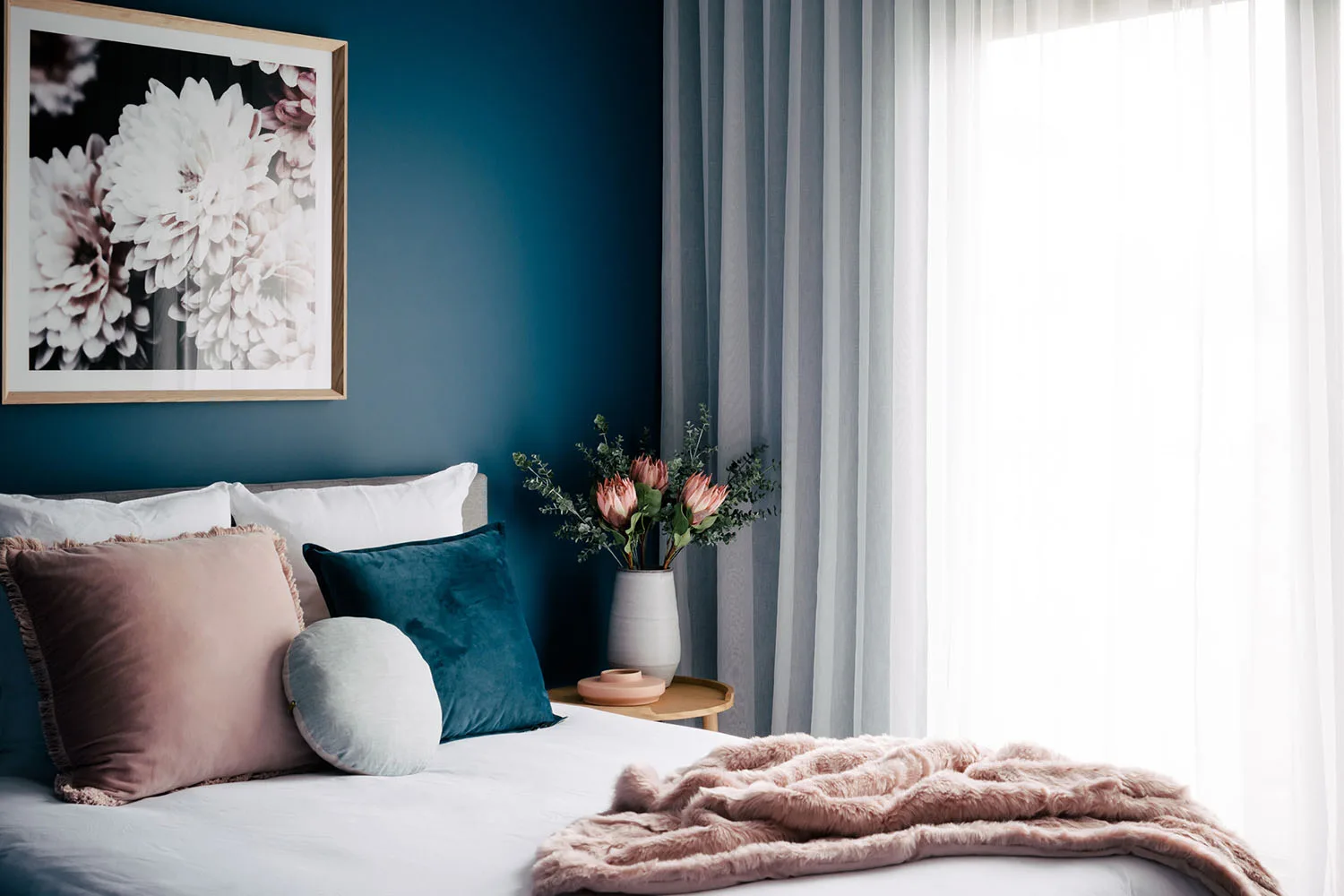 blue wall in bedroom