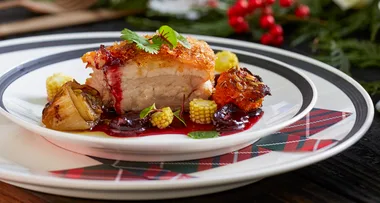 Pork belly with black pepper cherry caramel