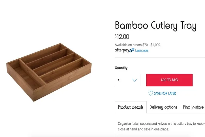 Kmart Bamboo Cutlery tray