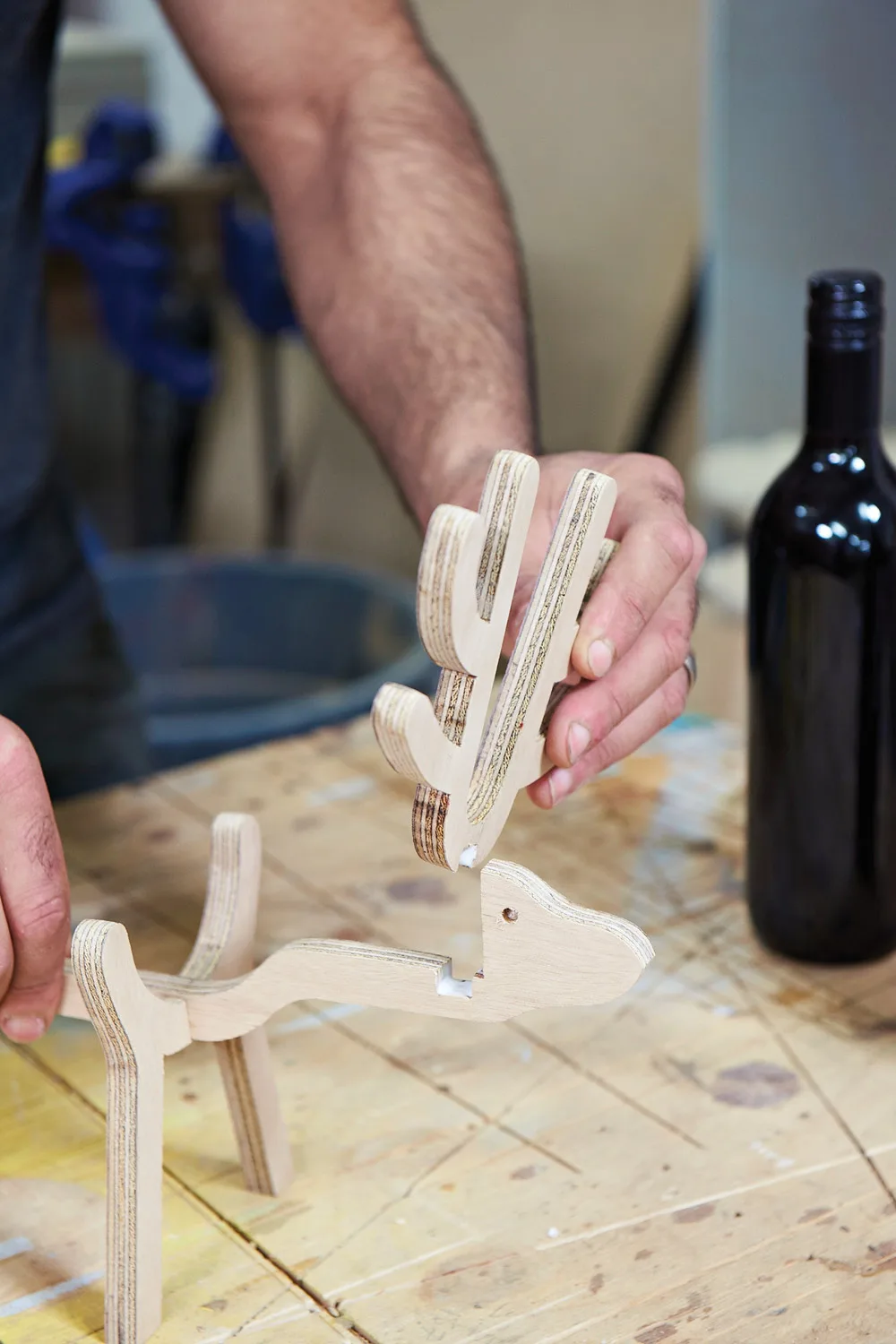 Assemble plywood reindeer