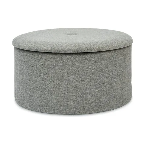 Round grey footstool with storage