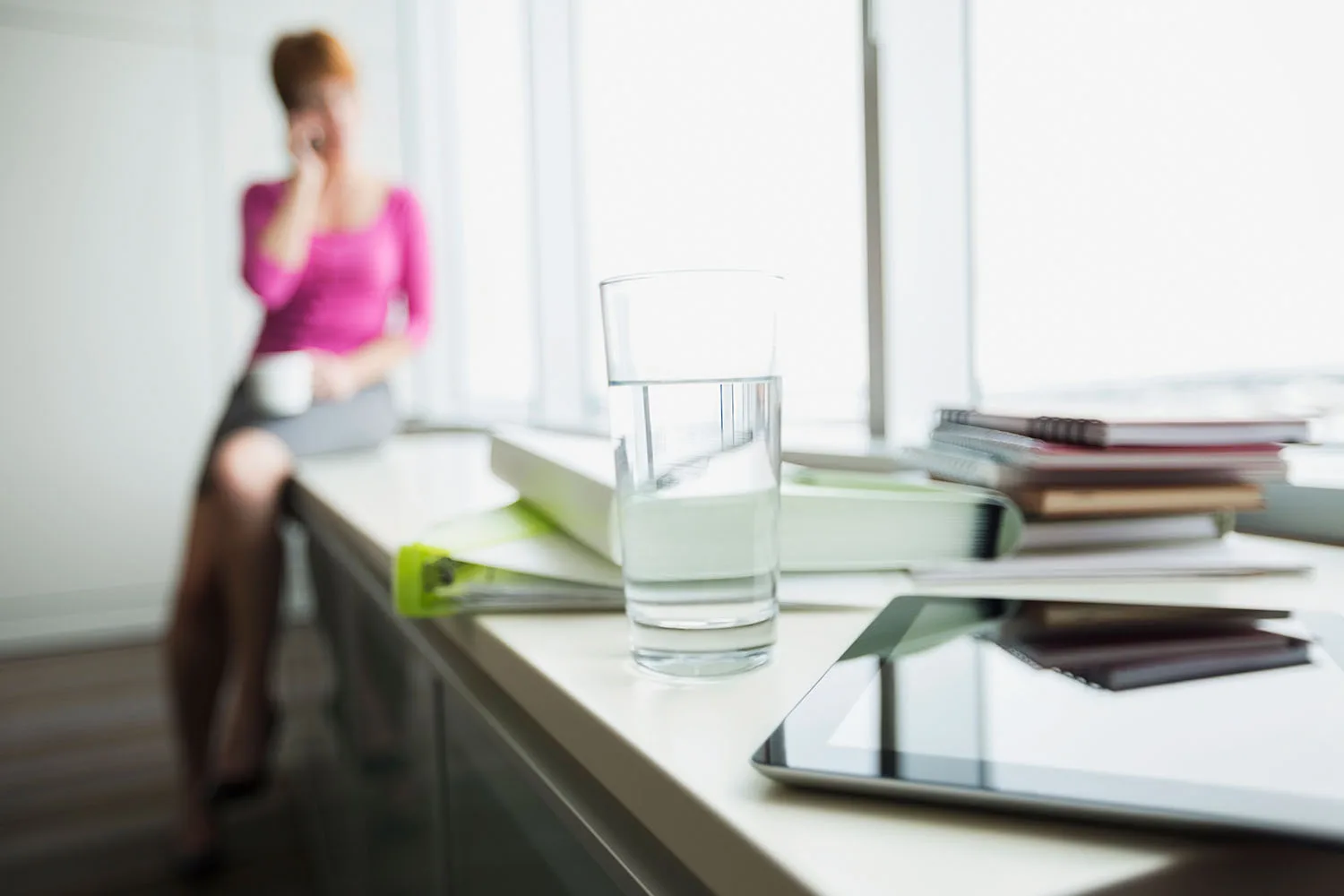 glass of water on desk