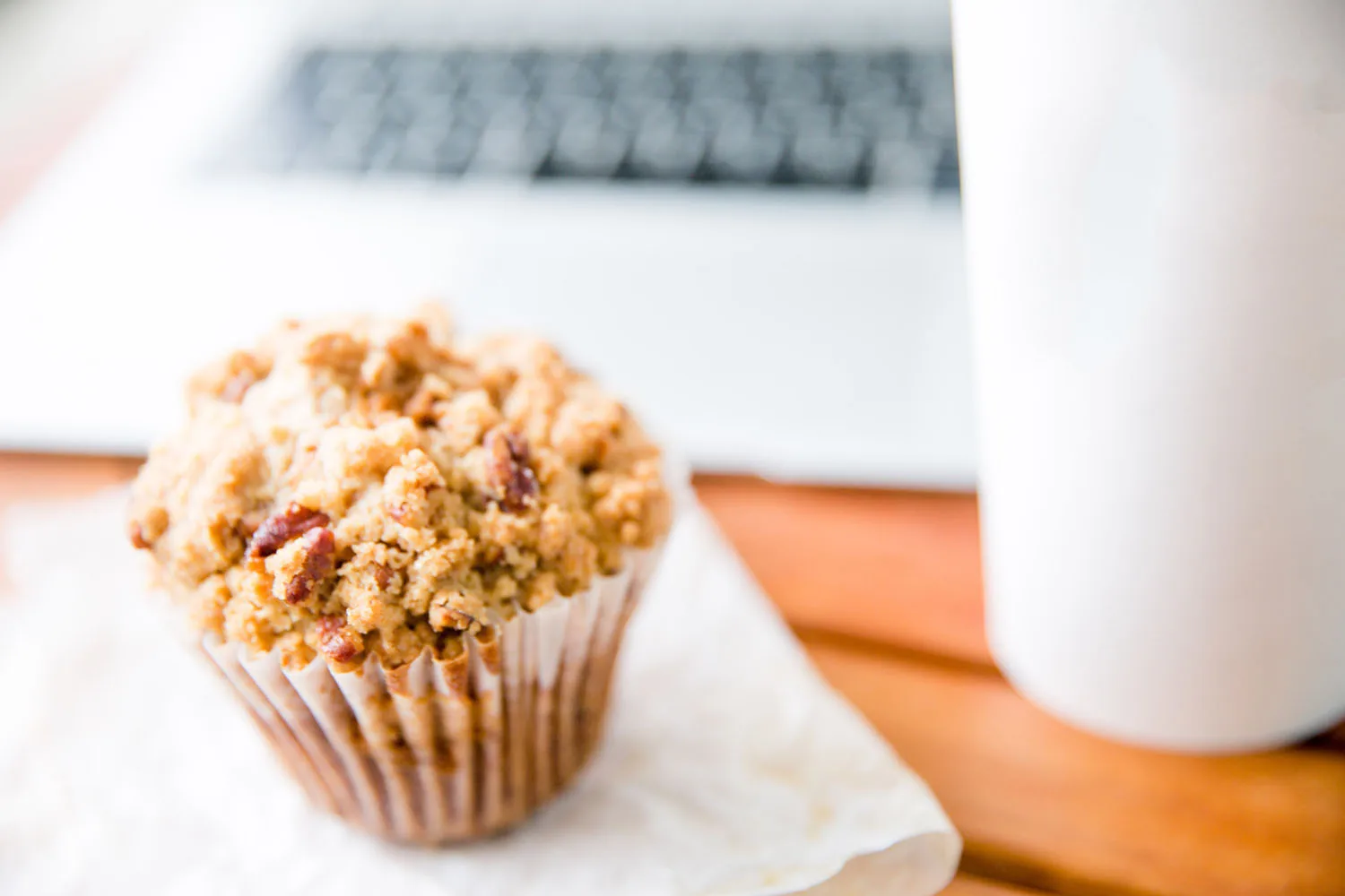 muffin and coffee sitting on desk