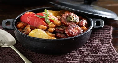Individual chorizo  and potato pots