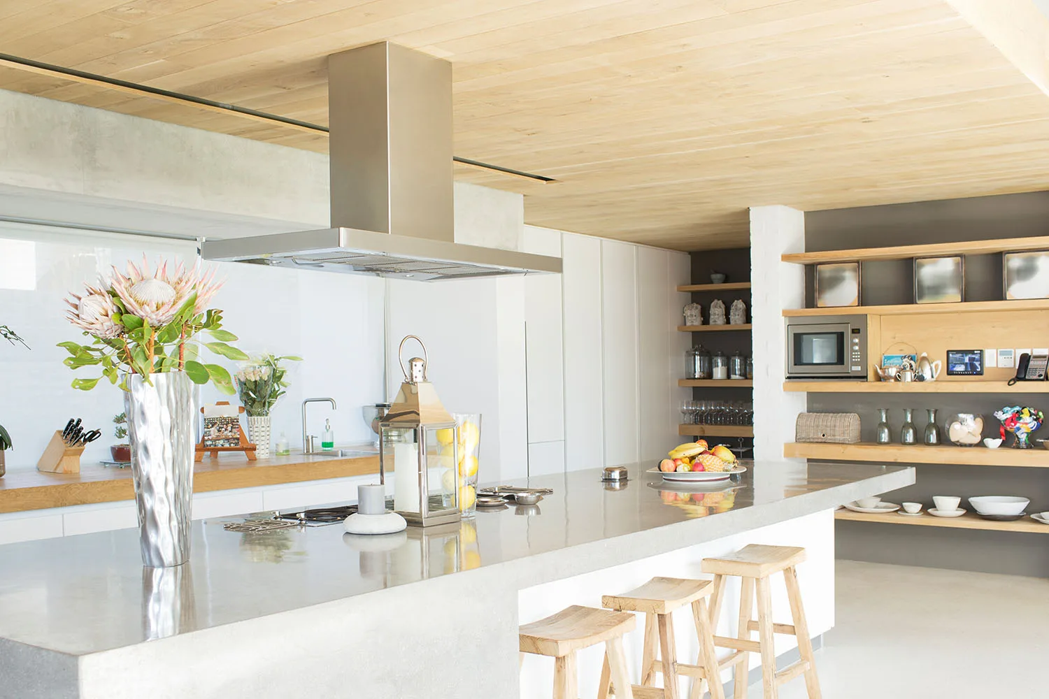 white kitchen with granite bench top