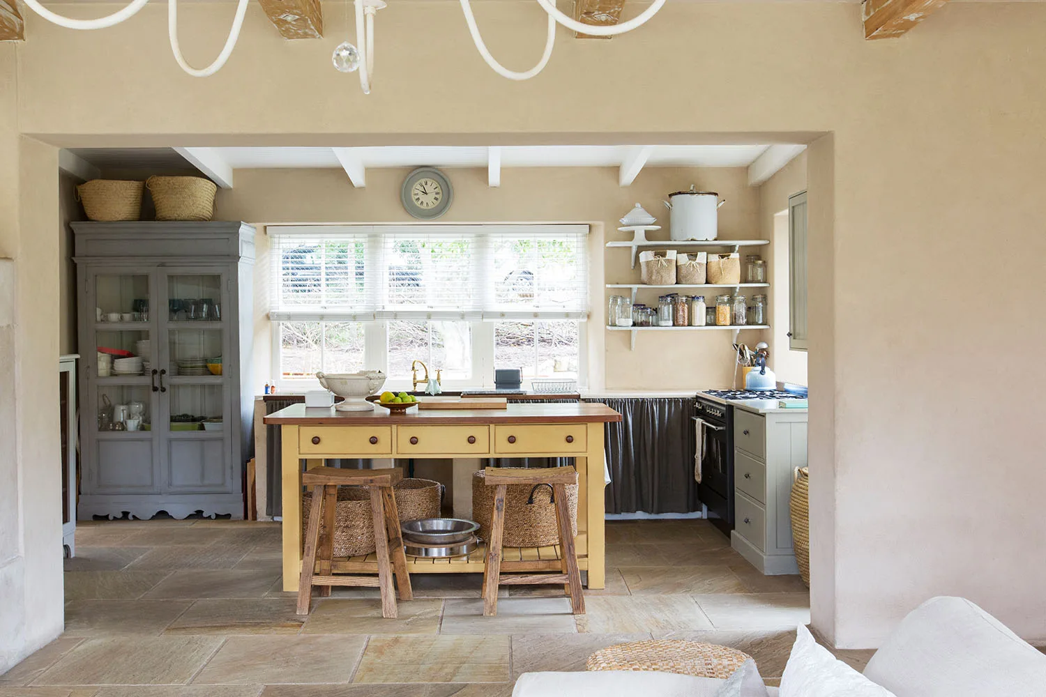 country kitchen with butchers block island