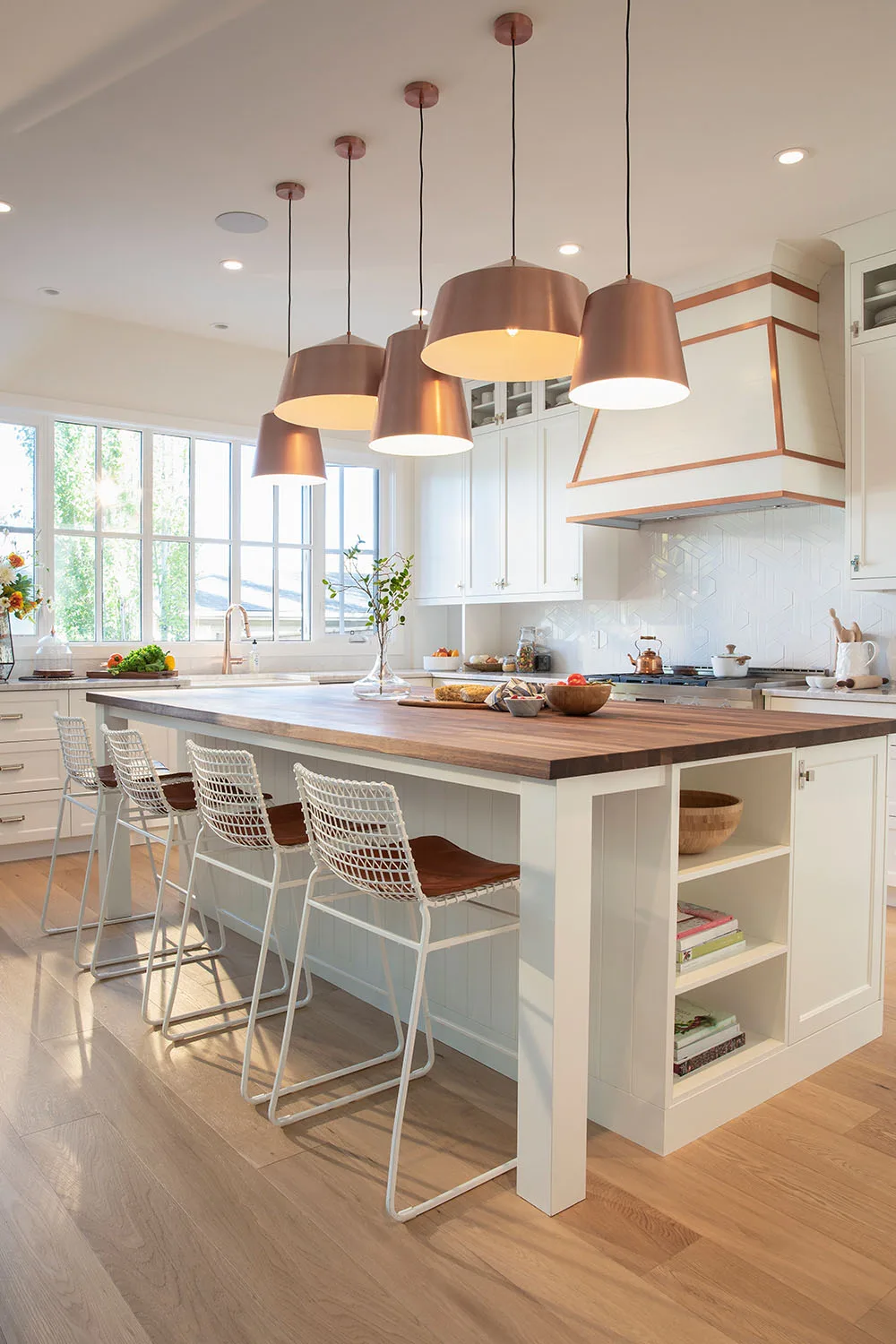 white kitchen with timber detailing