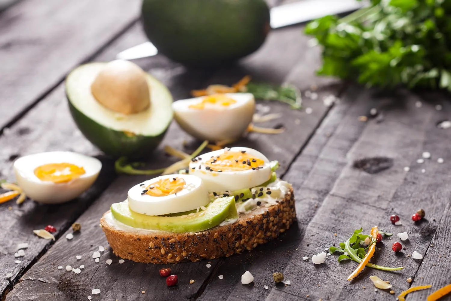avocado on toast with boiled eggs