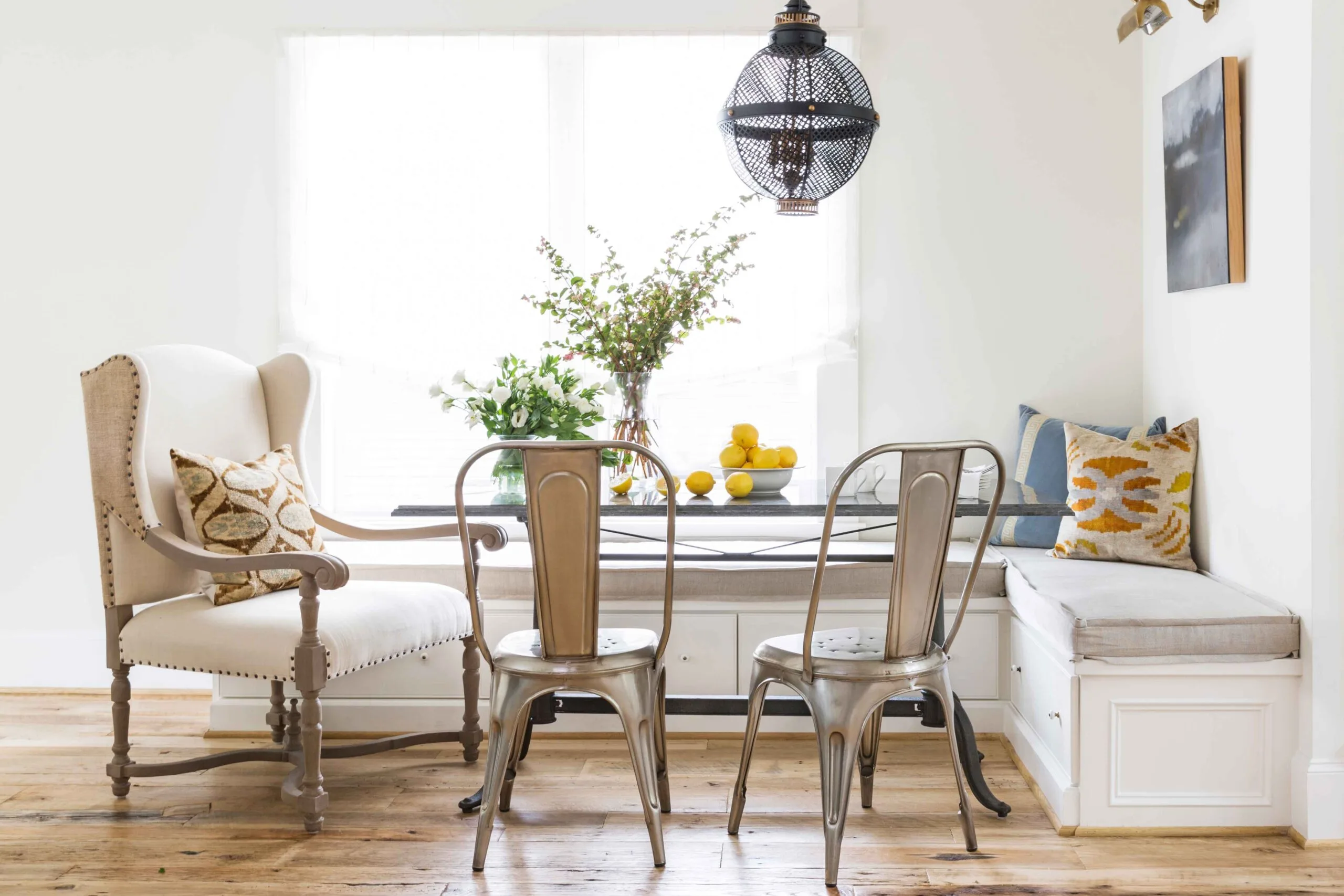 Dining table with L shaped banquette