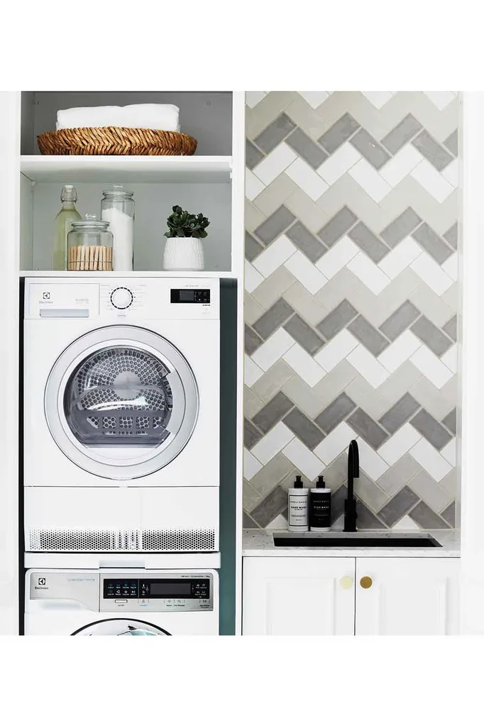 grey and white laundry renovation Three Birds Renovations